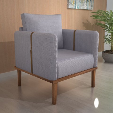 Poltrona Decorativa Linho Madeira Maciça Parma Bom Pastor