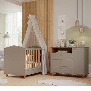 Quarto de Bebê Berço e Cômoda 3 Gavetas 1 Porta Happy Espresso Móveis