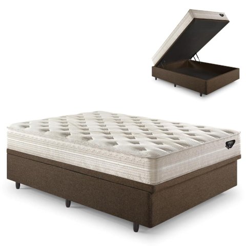 Base Box Baú Casal 138x188 Linho com Colchão Audaz Molas Ensacadas