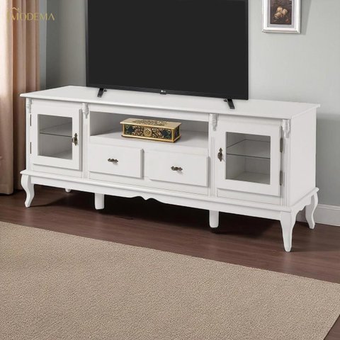 Rack para Tv com Pés Luis Xv 2 Gavetas 2 Portas e Nicho 60503 Linz Móveis - Laca Branco