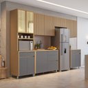 Ver imagem 1 de Cozinha Modulada 6 Peças com 3 Armários Aéreos Ripado 2 Balcões 1 Paneleiro 100% MDF Mista