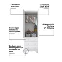 Ver imagem 5 de Guarda-Roupa Infantil 61cm 2 Portas 3 Gavetas com Janelas e Pés Mimo 100% MDF Espresso Móveis Branco/Brilho