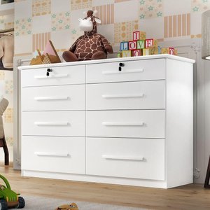 Comoda Infantil Monza 8 Gav com Chave Branco