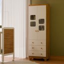 Ver imagem 1 de Guarda-Roupa Infantil 61cm 2 Portas 3 Gavetas com Janelas e Pés Mimo 100% MDF Espresso Móveis Branco/Brilho/Amêndoa