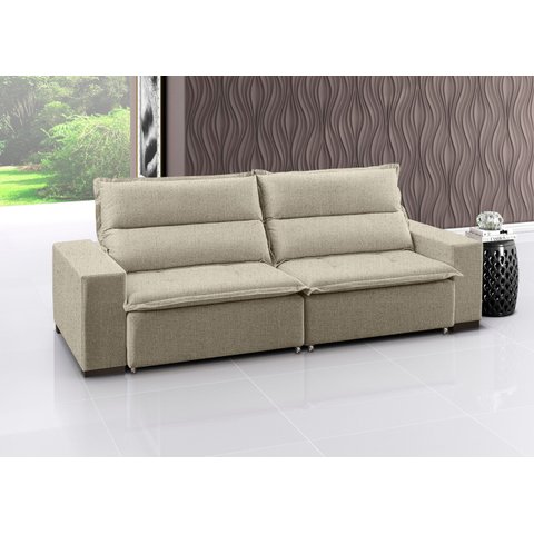 Sofá Retrátil e Reclinável 3 Lugares Veludo Supreme 200cm Bege Marfim