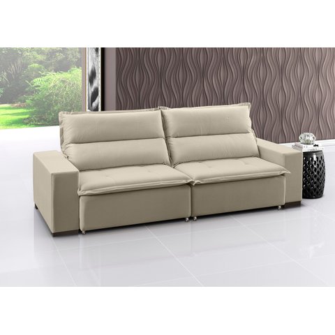 Sofá Retrátil e Reclinável 3 Lugares Linho Supreme 220cm Bege Marfim