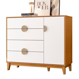 Cômoda Sapateira Ipê 1 Porta e 4 Gavetas Cinamomo/branco - Móveis Albatroz