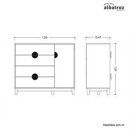 Cômoda Sapateira Ipê 1 Porta e 4 Gavetas Cinamomo/branco - Móveis Albatroz - 4