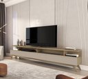 Ver imagem 1 de Rack para TV até 86 Polegadas MDF 217cm Pés em Madeira Maciça 2.2 com 3 Gavetas Vivare Wood