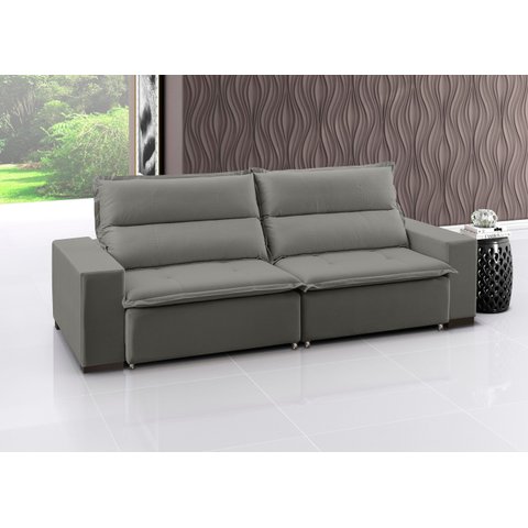 Sofá Retrátil e Reclinável 5 Lugares Veludo com Molas Supreme 280cm Cinza Chumbo