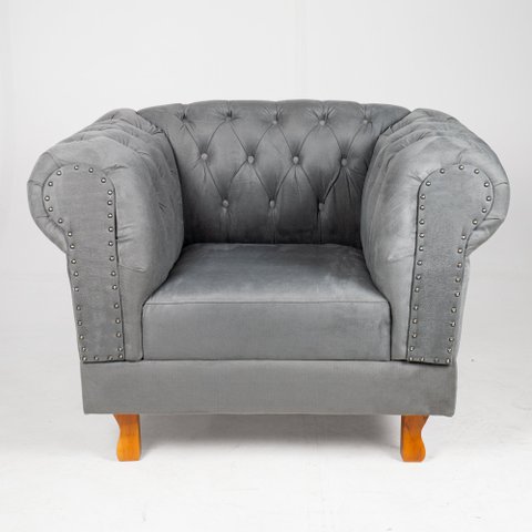 Conjunto Sofá Namoradeira Chesterfield Capitone Suede Cinza Decorativa / Sala, Tv, Estar, Recepção