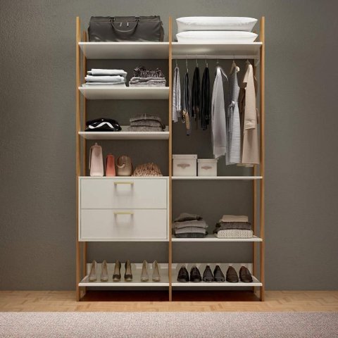 Guarda Roupa Closet Gavetas e Cabideiro Dalla Costa 100% Mdf Cor:off White com Freijó