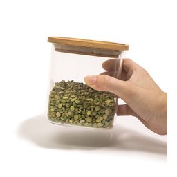 Pote 800ml de Vidro Empilhável com Tampa de Bambu Quadrado - 2