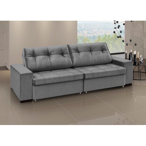 Sofá Retrátil e Reclinável 3 Lugares Linho Orion 200cm Cinza Grafite