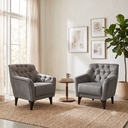 Ver imagem 1 de 02 Poltronas Decorativas em Veludo Cinza com Tachas e Pés de Madeira Maciça Shaula Harmônica Mó