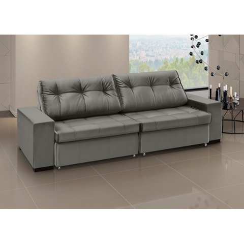 Sofá Retrátil e Reclinável 4 Lugares Veludo Orion 240cm Cinza Chumbo