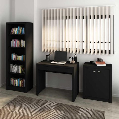 Kit para Escritório com Balcão Estante e Mesa com Gaveta Cor:nogal