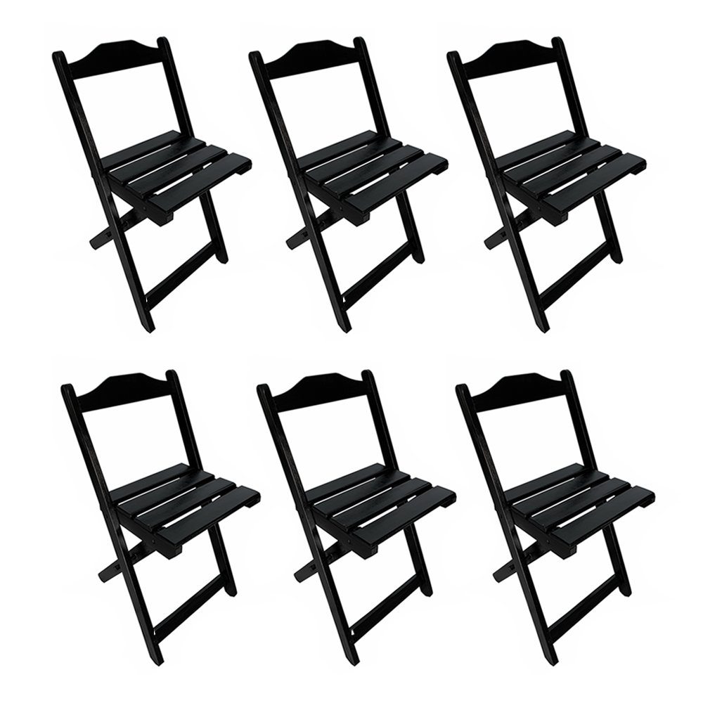 Kit 6 Cadeiras Dobráveis de Madeira Maciça Pretas