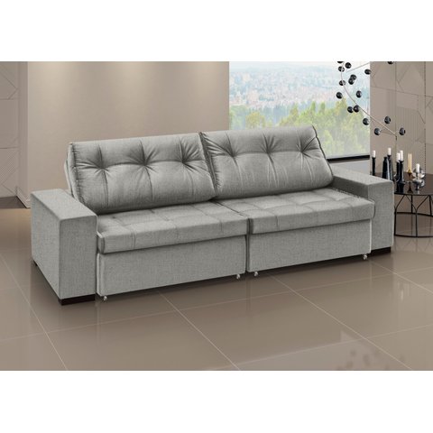 Sofá Retrátil e Reclinável 4 Lugares Linho Orion 260cm Cinza