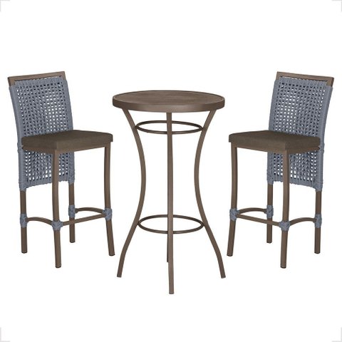 Mesa Bistrô e 2 Banquetas Roma Marrom Corda Náutica Estofado 9 Trama Original