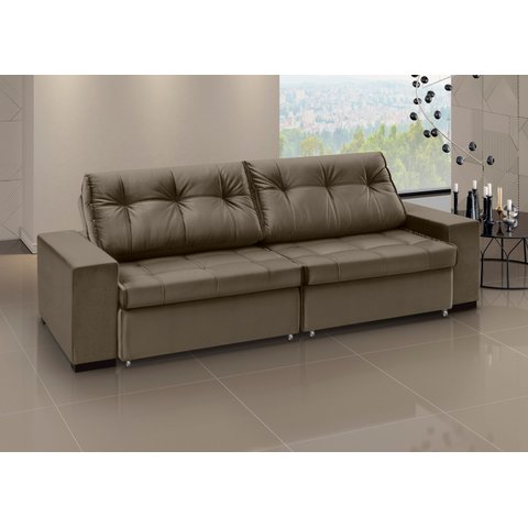 Sofá Retrátil e Reclinável 5 Lugares Veludo Orion 280cm Marrom
