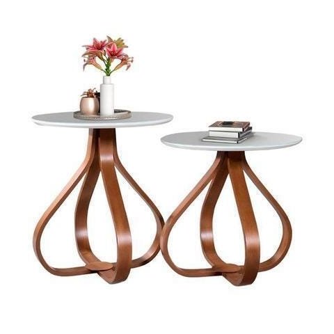 Conjunto Mesa de Canto Lateral Cebola - Cor Castanho/Offwhite
