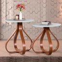 Ver imagem 2 de Conjunto Mesa de Canto Lateral Cebola - Cor Castanho/Offwhite