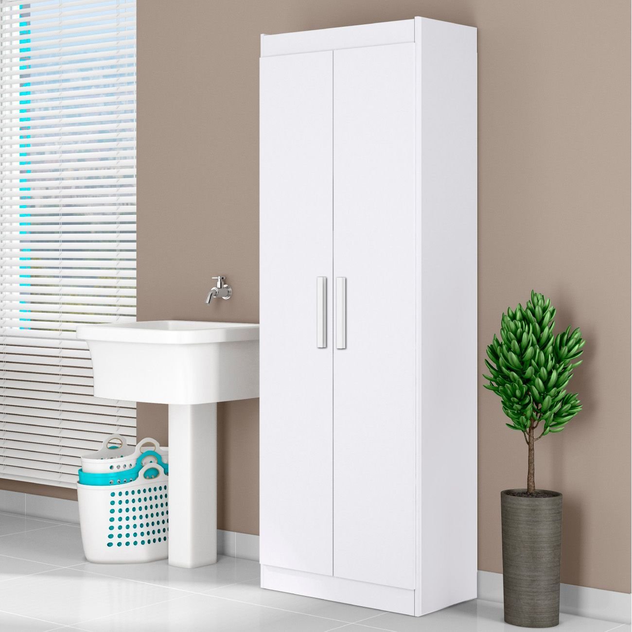 Armário Multiuso Lavanderia 60cm Lorandel Branco A15 - Mpozenato