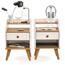 Ver imagem 1 de Kit 2 Mesas de Cabeceira para Quarto Retrô 1 Gaveta Puxador Rose Dakota - Off White/ Freijó