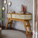 Ver imagem 1 de Aparador para Sala de Estar 2 Portas Flexíveis em MDF Curvo 1 Gaveta Estoril Marrom/Cumaru/Opala