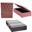 Ver imagem 1 de Cama Box Baú Blindada com Colchão de Espuma Orthopedic + Cabeceira Botonê - Solteiro - Suede Rosa