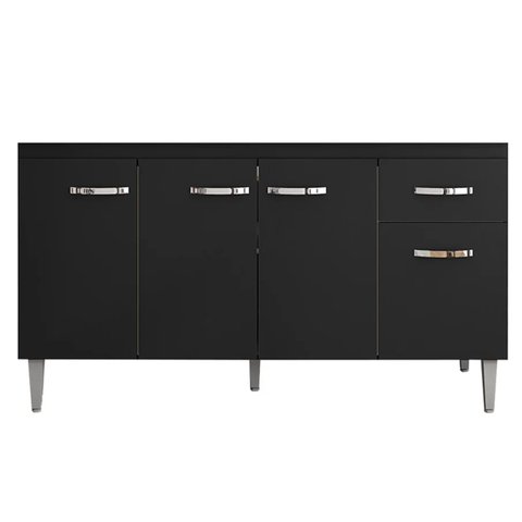 Balcão de Pia Cozinha 4 Portas Gabriela 150cm Preto sem Tampo Ajl Móveis