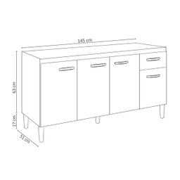 Balcão de Pia Cozinha 4 Portas Gabriela 150cm Preto sem Tampo Ajl Móveis - 4