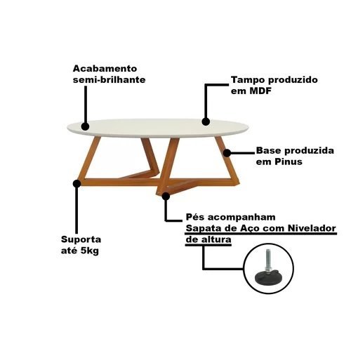 Mesa de Centro Classic Off White/amêndoa – Tebarrot Móveis - 6