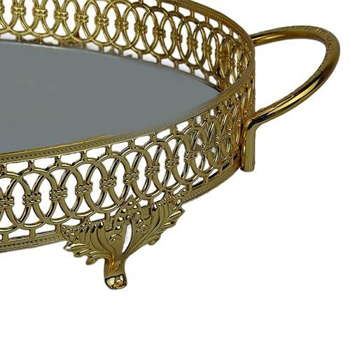Bandeja Espelhada Oval Dourado - 7x33x51cm - Bandeja Clássica com Toque de Sofisticação - Elegante p - 5