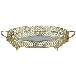 Bandeja Espelhada Oval Dourado - 7x33x51cm - Bandeja Clássica com Toque de Sofisticação - Elegante p - 1
