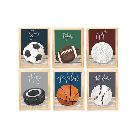 Kit Quadro Esporte Infantil Decorativo Futebol Baseball Basquete Quarto Criança Bebê