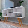 Rack Para Tv Até 46 Trelew Branco Com Pés De Madeira Retro Sala Quarto 3 Nichos - 3