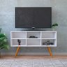 Rack Para Tv Até 46 Trelew Branco Com Pés De Madeira Retro Sala Quarto 3 Nichos - 1