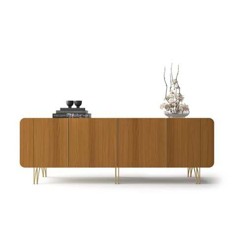 Buffet Aparador Bilbao 4 Portas e Prateleiras 220x75 Off White-cinamomo Edecasamoveis