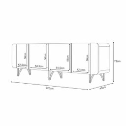 Buffet Aparador Bilbao 4 Portas e Prateleiras 220x75 Off White-cinamomo Edecasamoveis - 8
