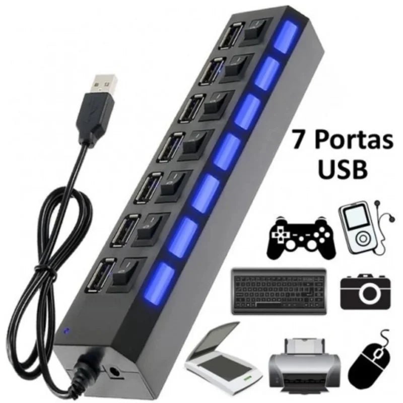 Hub Usb 20 de Alta Velocidade com 47 Portas e Botão Liga/desliga - Preto