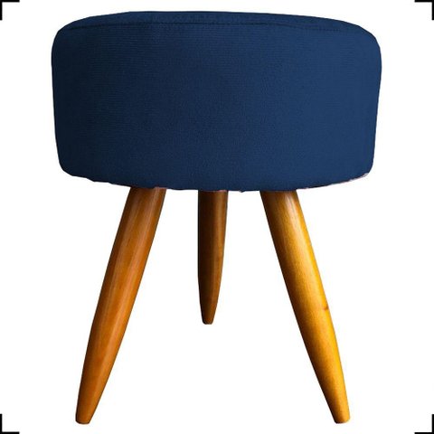 Puff Redondo Decorativo para Sala Quarto Penteadeira Pés Palito Suede Azul Marinho