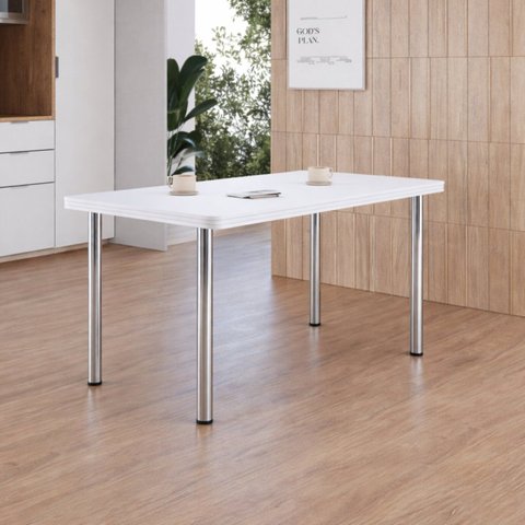 Mesa de Jantar Retangular 6 Lugares Tampo em MDP Fórmica Branco
