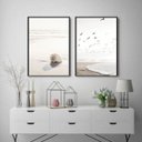 Ver imagem 2 de Kit 2 Quadros Decorativos Mar Nude 33x24cm - com vidro:Madeira preta