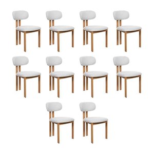 Kit 10 Cadeiras de Jantar Tulipa Estrutura Aço Carbono Laminado Natural com Estofado Linho Cru