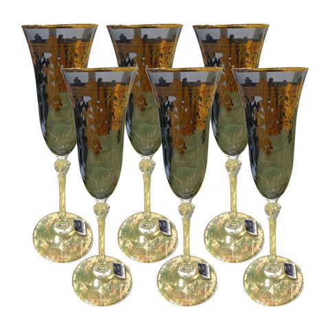 Jogo com 6 Taças em Cristal Cinza para Flute 23x7cm