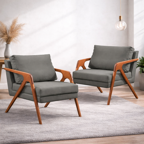 Kit 2 Poltrona Estofada Decoração de Escritório e Sala Mona:cinza