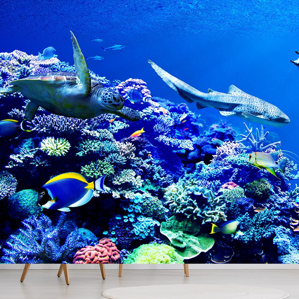Papel de Parede Fundo do Mar Natureza Peixes Sala Painel - 133pcp ...