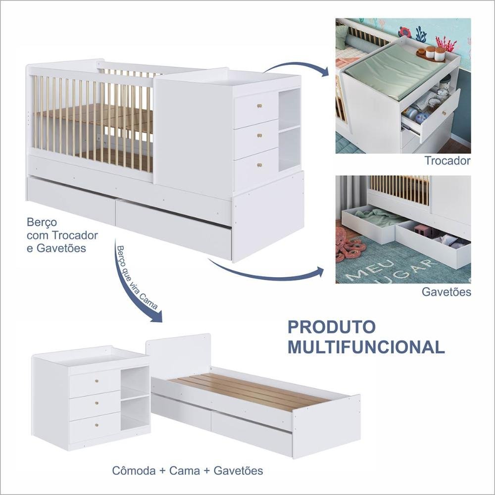 Berço Cama Multifuncional com Gavetões sem Colchão Linha Bb Branco Bb024 Completa Móveis - 5